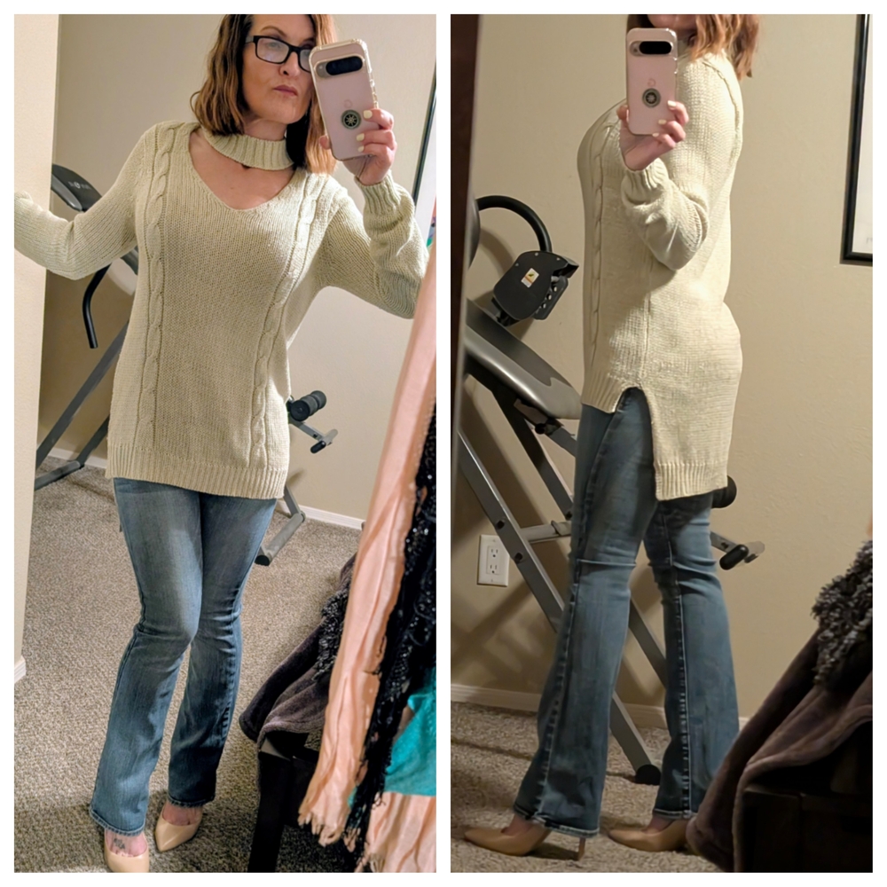 Alya Women's Cable Knit Sweater  Cream M - Picture 2 of 6